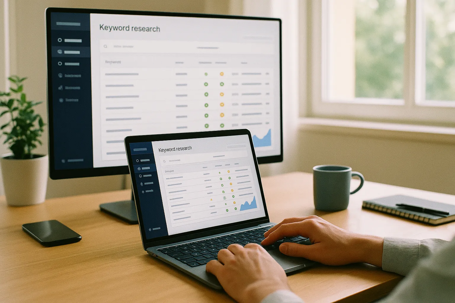 Saguru keyword research dashboard on PC